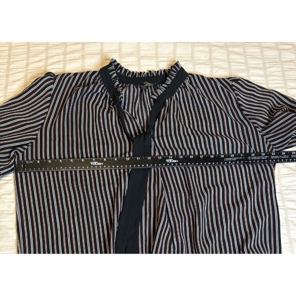 Suzane Betro Black & White Striped Blouse with Ruffled Neck & Sleeves, 1X - Picture 6 of 9